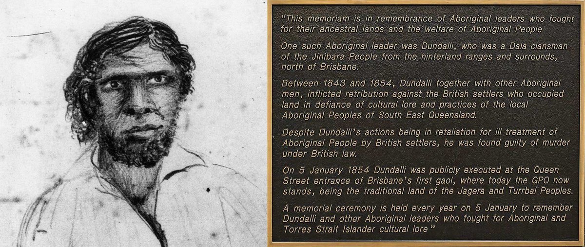 Sketch of Dundalli (1854) alongside the brass plaque at Brisbane GPO